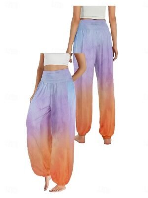 Ethnic Style Boho High Waist Gradient Wide Leg Full Length Trousers - Image 9