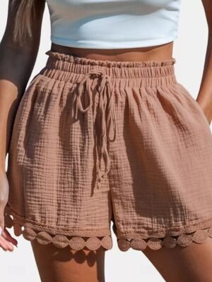 Ethnic Style High Waist Plain Pocket Shorts - Image 12