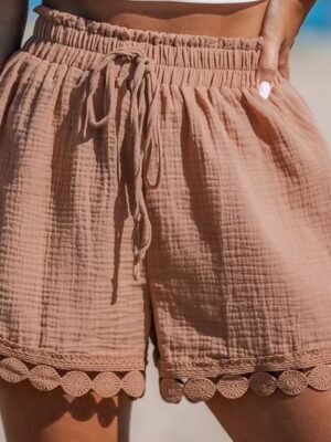 Ethnic Style High Waist Plain Pocket Shorts - Image 13