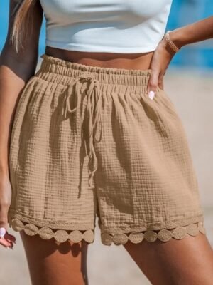 Ethnic Style High Waist Plain Pocket Shorts - Image 17