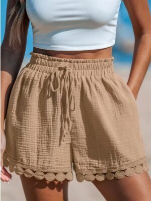 Ethnic Style High Waist Plain Pocket Shorts - Image 19