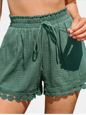 Ethnic Style High Waist Plain Pocket Shorts - Image 9