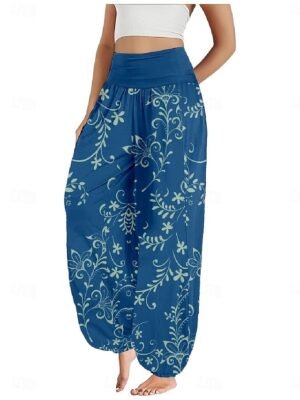 Ethnic Style Wide Leg Floral High Waist Full Length Trousers - Image 10