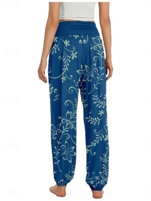 Ethnic Style Wide Leg Floral High Waist Full Length Trousers - Image 11