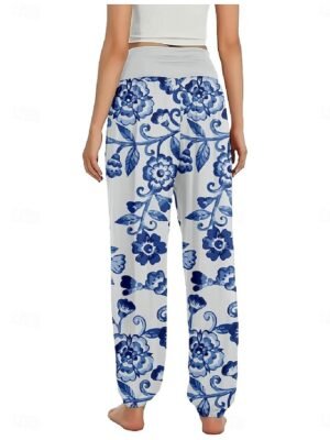 Ethnic Style Wide Leg Floral High Waist Full Length Trousers - Image 14