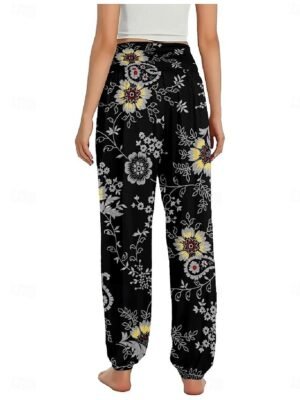 Ethnic Style Wide Leg Floral High Waist Full Length Trousers - Image 17