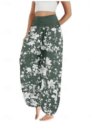 Ethnic Style Wide Leg Floral High Waist Full Length Trousers - Image 7