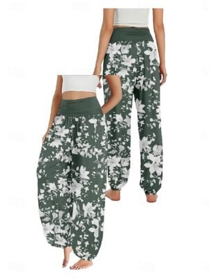 Ethnic Style Wide Leg Floral High Waist Full Length Trousers - Image 9