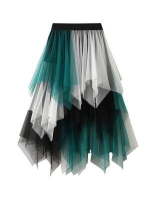 Fashion A-Line Colour Block Irregular Hem Midi Skirt - Image 2