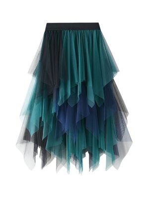 Fashion A-Line Colour Block Irregular Hem Midi Skirt - Image 3