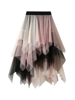 Fashion A-Line Colour Block Irregular Hem Midi Skirt - Image 5