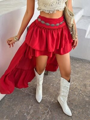 Fashion A Line Solid High Waist Ruffle Mini Skirt - Image 15