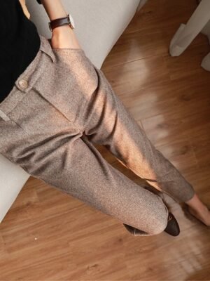 Fashion Ankle-Length Herringbone Pants - Image 1