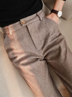 Fashion Ankle-Length Herringbone Pants - Image 2