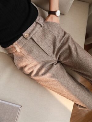 Fashion Ankle-Length Herringbone Pants - Image 3