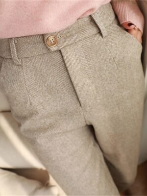 Fashion Ankle-Length Herringbone Pants - Image 5