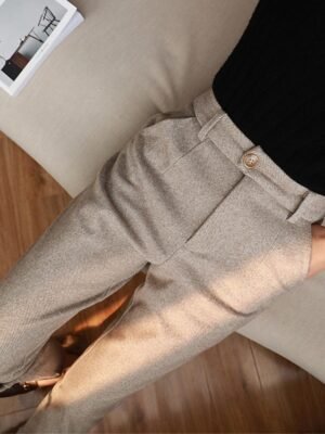 Fashion Ankle-Length Herringbone Pants - Image 9