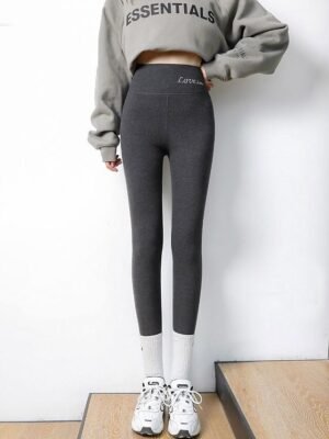 Fashion Ankle-Length High Waist Plain Thermal Tights - Image 5