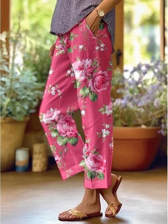 Fashion Baggy Floral High Waist Full Length Pants - Image 1