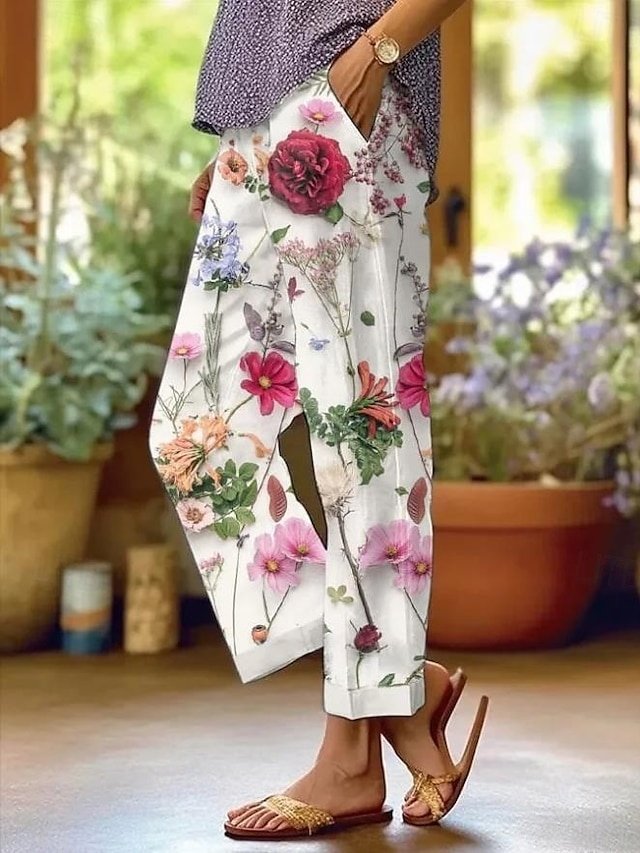 Fashion Baggy Floral High Waist Full Length Pants - Image 1