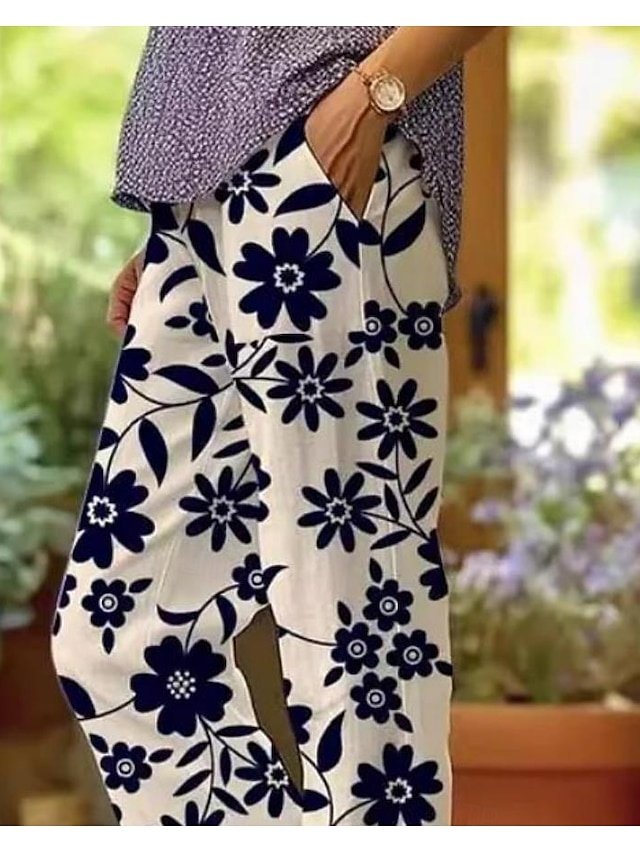 Fashion Baggy Floral High Waist Full Length Pants - Image 2