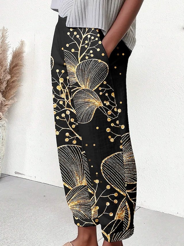 Fashion Baggy Floral Mid Waist Long Drawstring Pants - Image 1