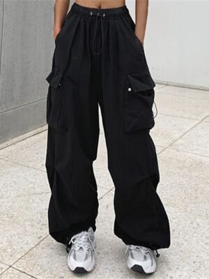 Fashion Baggy Micro-elastic High Waist Full Length Cargo Trousers - Image 1