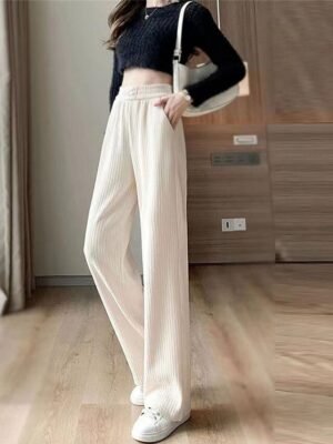 Fashion Baggy Micro-elastic High Waist Full Length Trousers - Image 2
