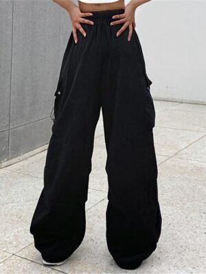 Fashion Baggy Micro-elastic High Waist Full Length Cargo Trousers - Image 2