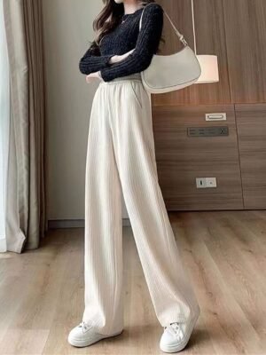 Fashion Baggy Micro-elastic High Waist Full Length Trousers - Image 3