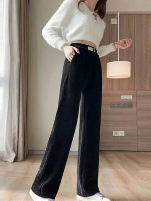 Fashion Baggy Micro-elastic High Waist Full Length Trousers - Image 4