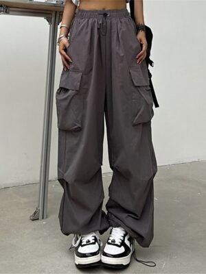 Fashion Baggy Micro-elastic High Waist Full Length Cargo Trousers - Image 6