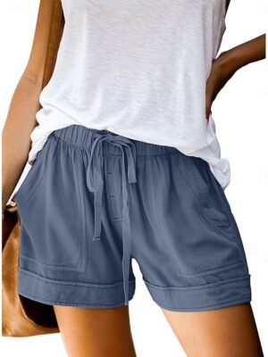 Fashion Baggy Plain High Waist Elastic Shorts - Image 1