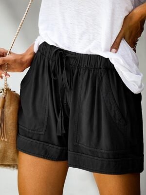 Fashion Baggy Plain High Waist Elastic Shorts - Image 2