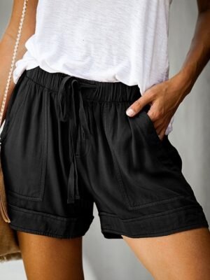 Fashion Baggy Plain High Waist Elastic Shorts - Image 5