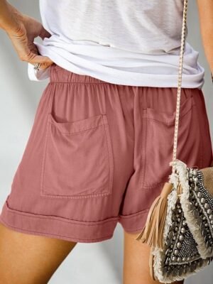 Fashion Baggy Plain High Waist Elastic Shorts - Image 7