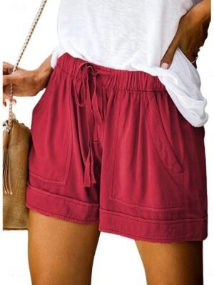 Fashion Baggy Plain High Waist Elastic Shorts - Image 8
