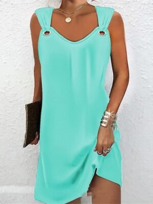 Fashion Basic Ruched Strap Sleeveless Mini Dress - Image 11