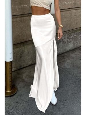 Fashion Bodycon Plain High Waist Split Maxi Skirt - Image 1