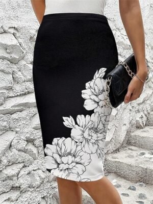Fashion Bodycon Solid High Waist Knee-length Skirt - Image 1