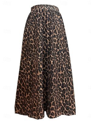 Fashion Casual A-Line Leopard High Waist Maxi Skirt - Image 2