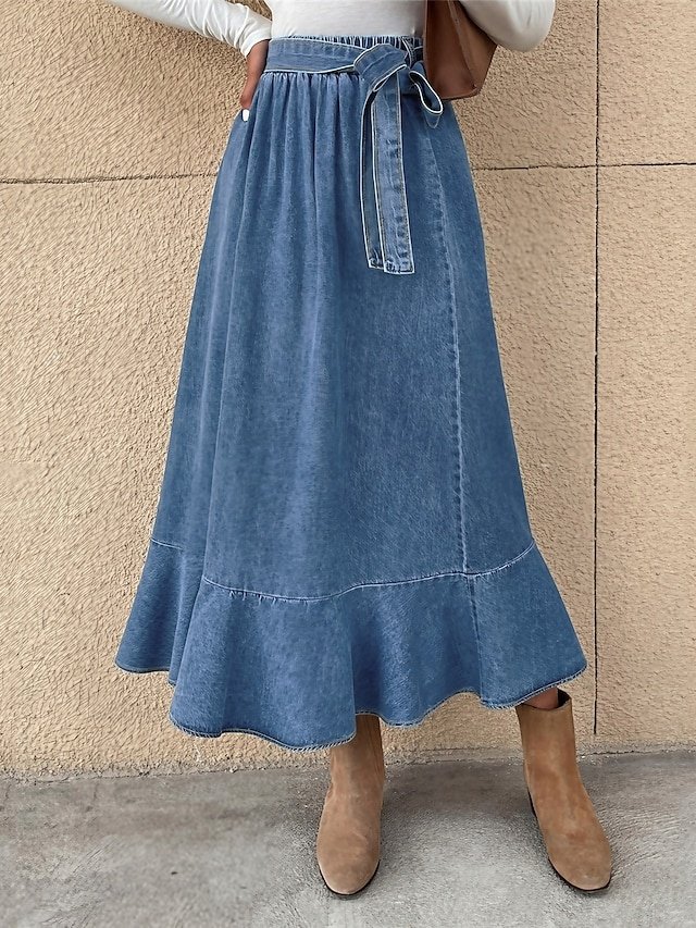Fashion Casual A Line Solid High Waist Maxi Skirt - Image 1