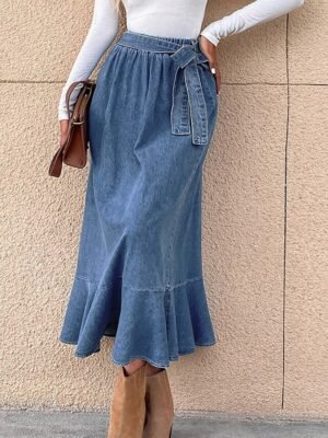 Fashion Casual A Line Solid High Waist Maxi Skirt - Image 2