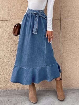 Fashion Casual A Line Solid High Waist Maxi Skirt - Image 3