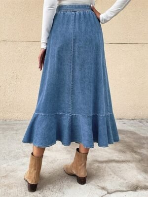 Fashion Casual A Line Solid High Waist Maxi Skirt - Image 5