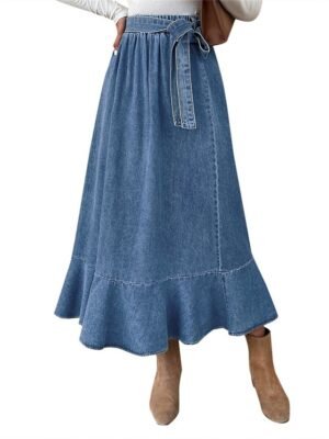 Fashion Casual A Line Solid High Waist Maxi Skirt - Image 6