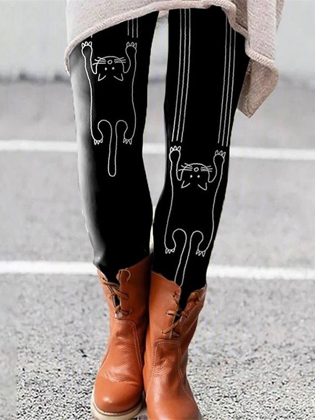 Fashion Casual Ankle-Length High Waist Cat Print Leggings - Image 2