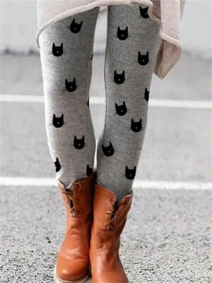 Fashion Casual Ankle-Length High Waist Cat Print Leggings - Image 3
