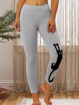 Fashion Casual Ankle-Length High Waist Cat Print Leggings - Image 6