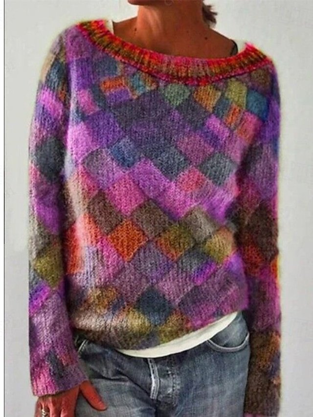 Fashion Casual Geometric Crew Neck Long Sleeve Regular Sweater - Image 2